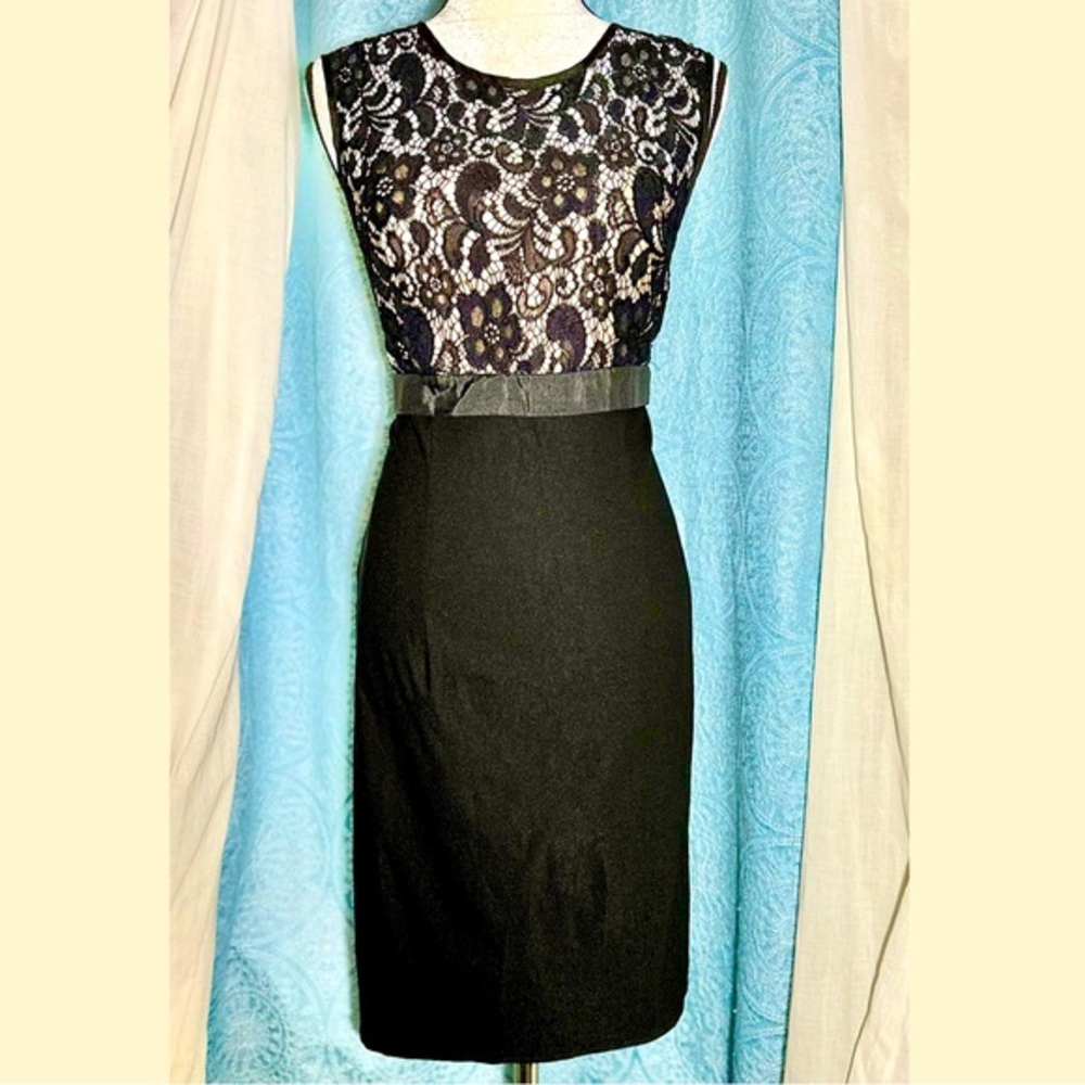 🌟 Unique Vintage Black Lace Sleeveless Pencil Dress - Picture 1 of 3